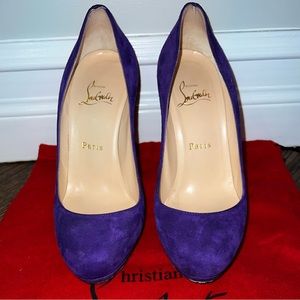 Christian Louboutin Purple Suede Platform Round Toe Heels. 37